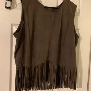 Deep olive, fringed suede top